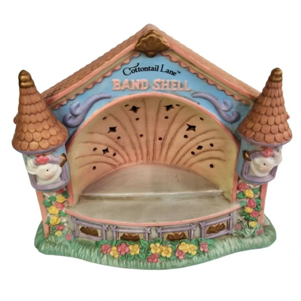 Cottontail Lane Easter Band Shell Spring Porcelain Vtg Bx READ LIGHT NOT WORKING